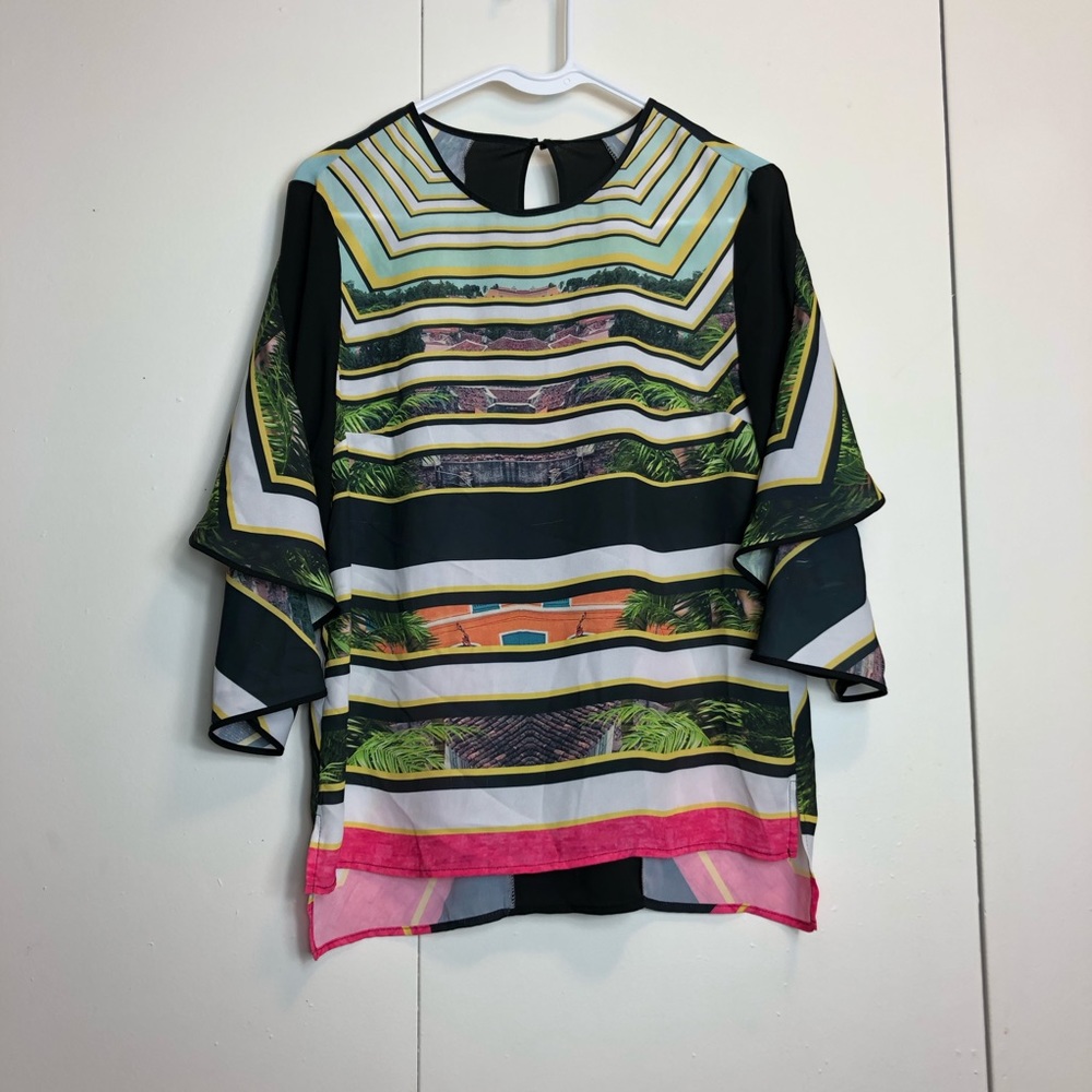 Clover Canyon Butterfly Sleeve Abstract Top
